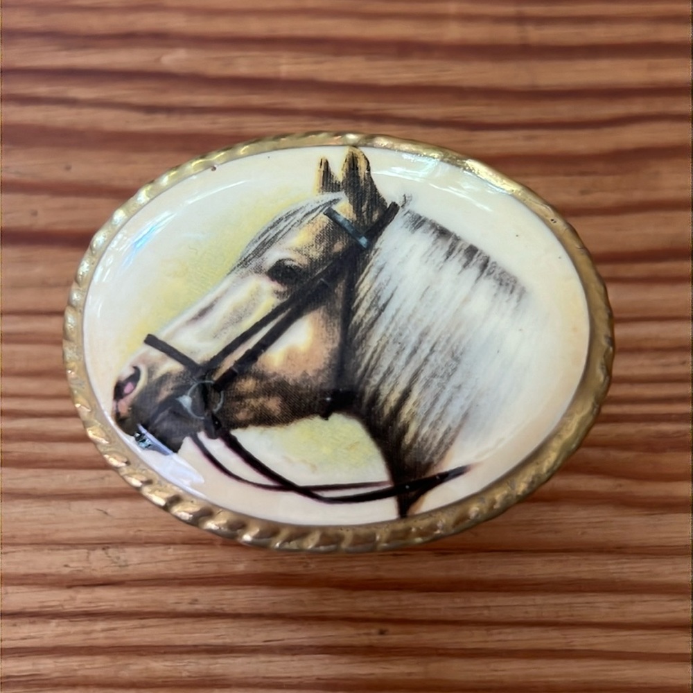 1970’s Aynsley Gold Trimmed Horse Bone China Trinket Box